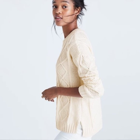 Madewell Sweaters - Madewell Cable Knit Fishermen Sweater XXS NWT Neutral Old Money Quiet Luxury